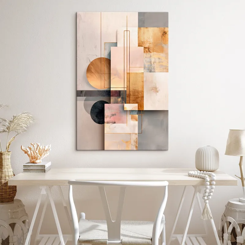 Ofertă Pictură pe pânză Colaj abstract compus din forme geometrice și elemente texturate Nr s48195