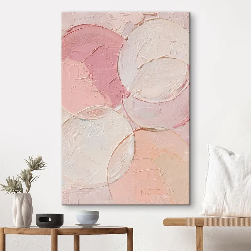 Pictură pe pânză Compoziție abstractă cu cercuri în nuanțe delicate de roz, în stil pictură în ulei Nr s48207 Mai ieftin