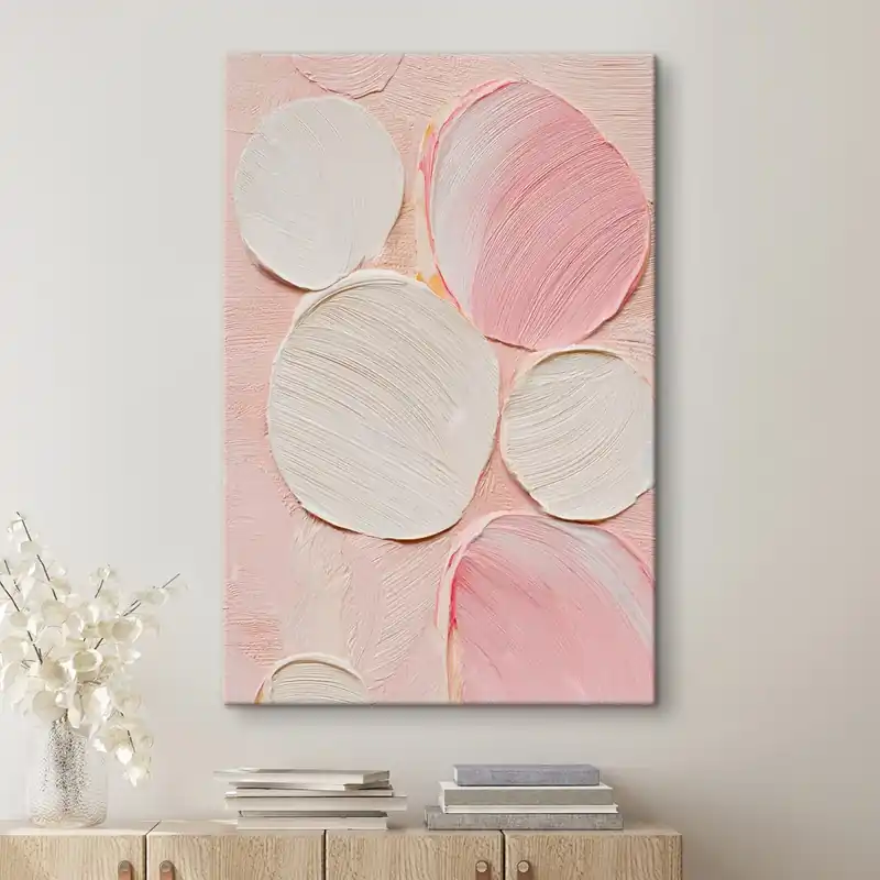Pictură pe pânză Panou decorativ cu tușe circulare volumetrice în culori pastelate Nr s48208 Premium