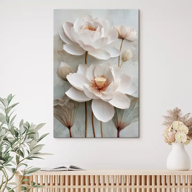 Retur ușor Pictură pe pânză Flori de lotus în nuanțe pastelate, pictate în stilul picturii în ulei Nr s48213