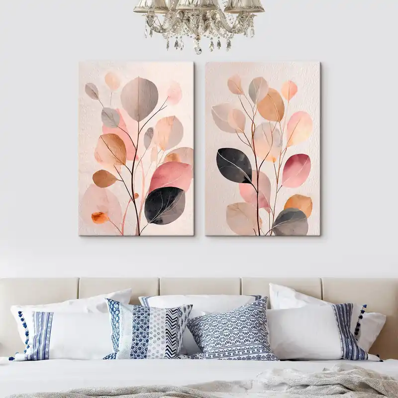 Cumpără online Pictură pe pânză Compoziție botanică abstractă în două părți, în stilul picturii contemporane Nr m30135