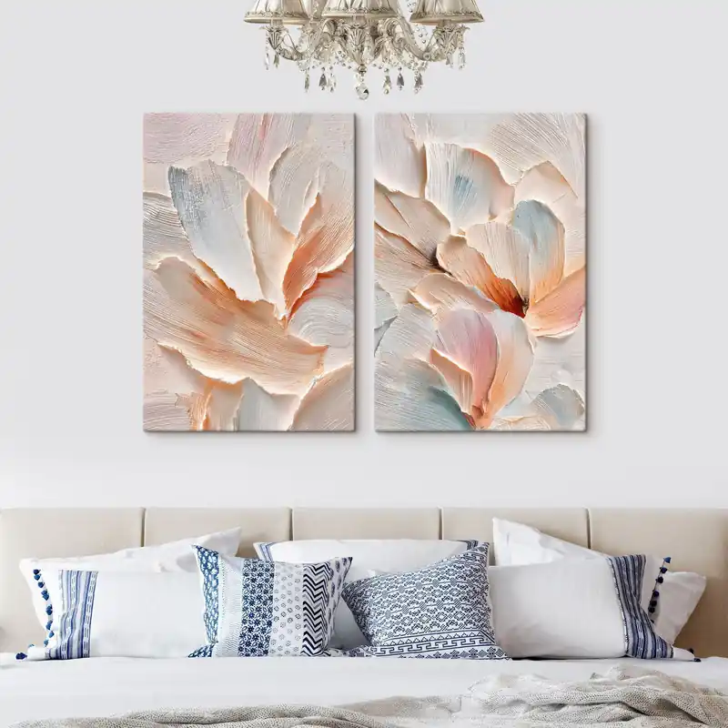 Pictură pe pânză Compoziție florală abstractă în nuanțe pastelate, în stil pictură în ulei Nr m30145 Ofertă