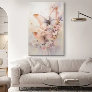 Pictură pe pânză Flori delicate cu fluturi, în culori pastelate Nr s48563 Livrare rapidă