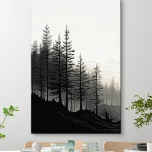 Retur ușor Pictură pe pânză Pădure cețoasă, peisaj alb-negru Nr s48573