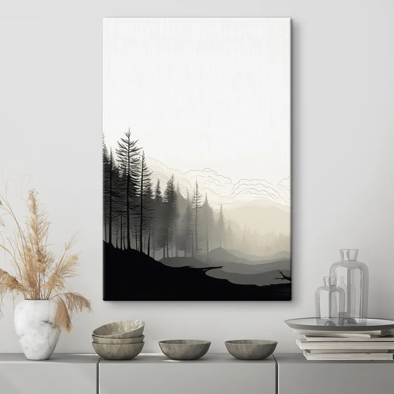 Pictură pe pânză Pădure în ceață, stil minimalist Nr s48574 Reducere specială