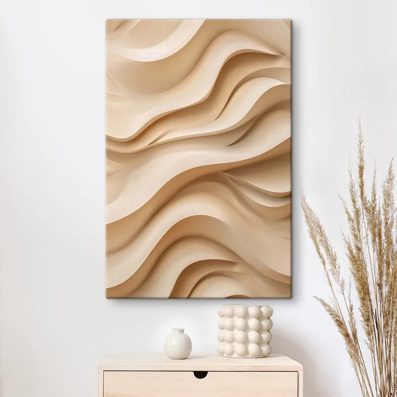 Premium Pictură pe pânză Valuri 3D, bej, design texturat Nr s48585