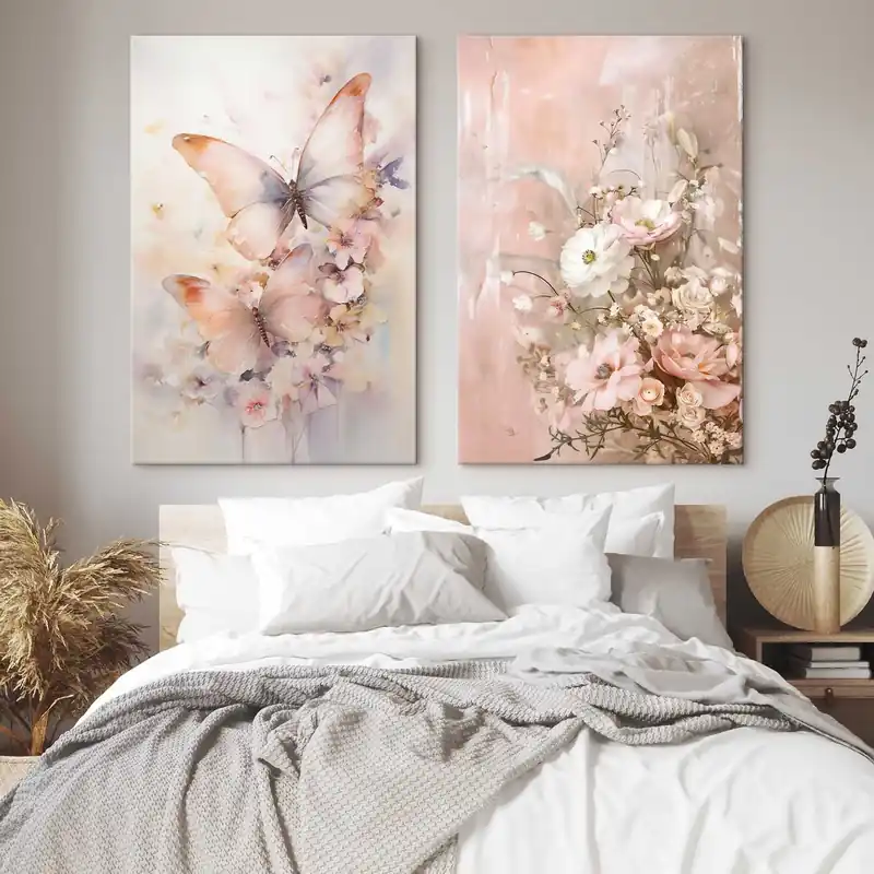 Super ofertă Pictură pe pânză Flori cu fluturi, decor interior delicat Nr m30267