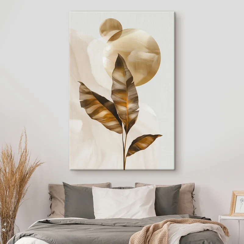 Comandă acum Pictură pe pânză O compoziție abstractă din frunze și cercuri Nr s48614