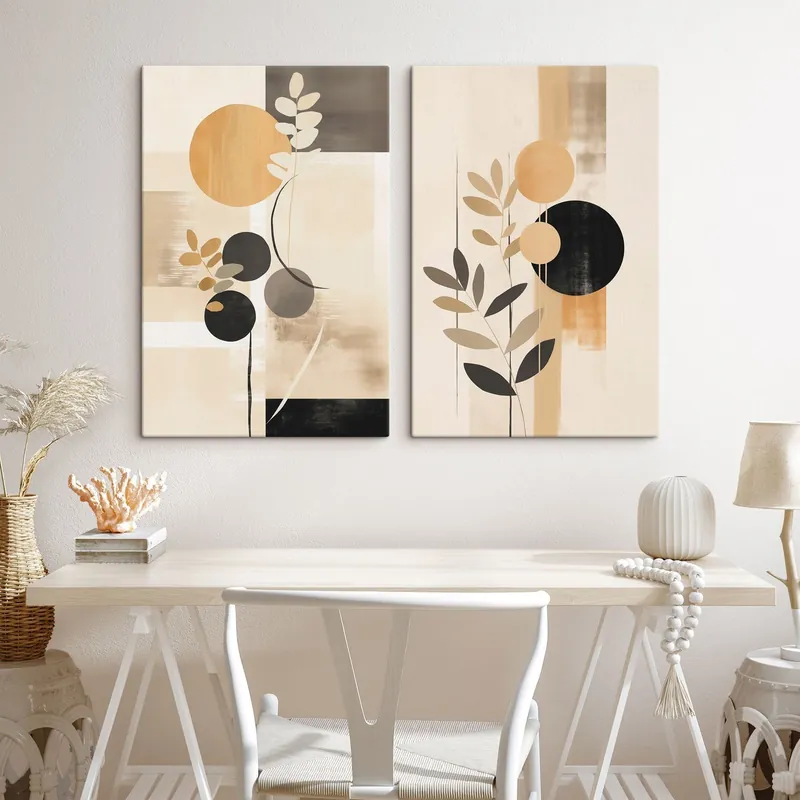 Pictură pe pânză Abstracții cu frunze și cercuri Nr m30133 Livrare rapidă