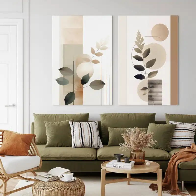 Pictură pe pânză Frunze botanice abstracte cu forme Nr m30291 Ofertă specială