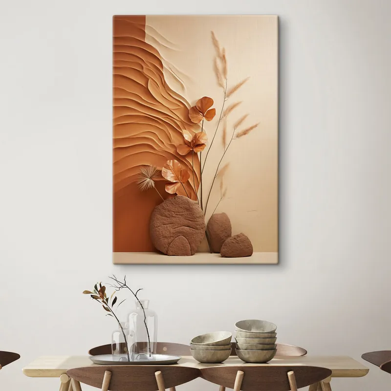 Pictură pe pânză O operă de artă minimalistă cu flori uscate și iarbă de pampas, pe un fundal texturat Nr s48739 Bestseller
