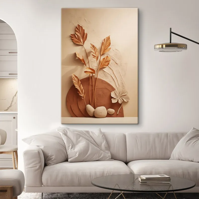Ultima șansă Pictură pe pânză O operă de artă minimalistă cu flori uscate și iarbă de pampas, pe un fundal texturat Nr s48740