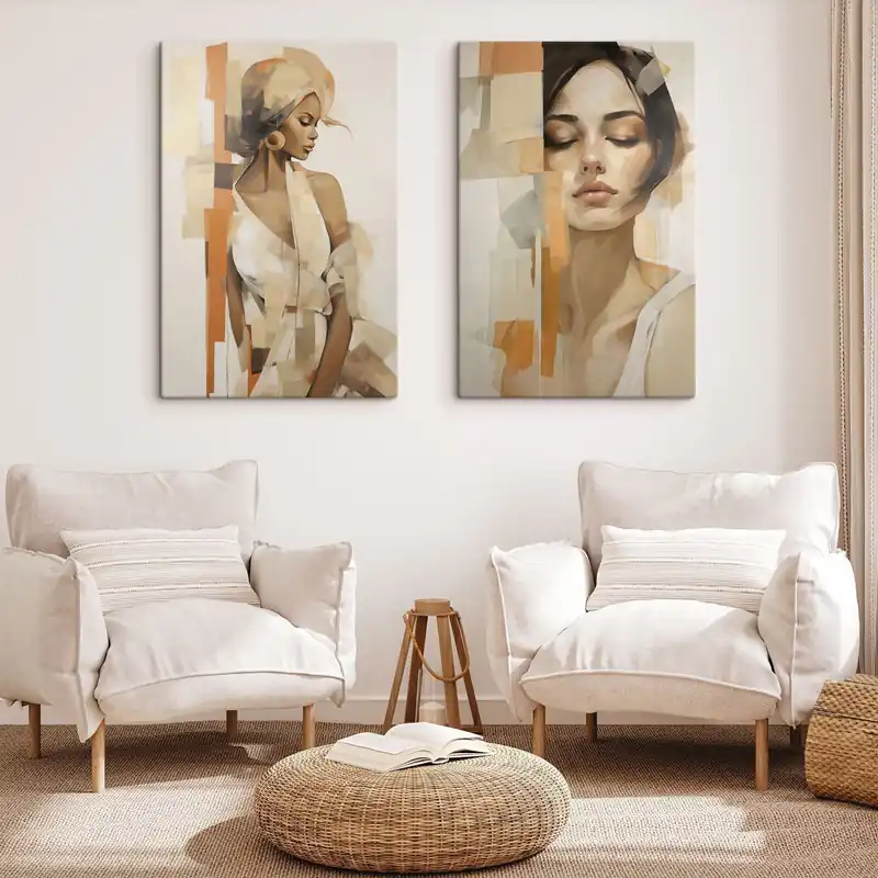 Promoție Pictură pe pânză Portret abstract al unei femei cu forme portocalii și bej Nr m30318