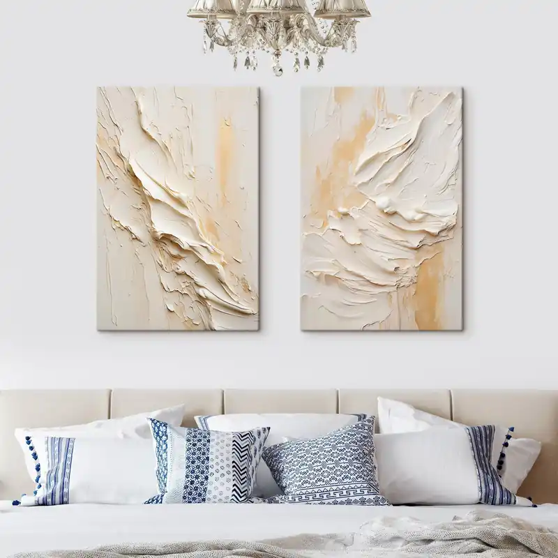 Promoție Pictură pe pânză Pictură abstractă în nuanțe de crem și bej, cu textură, artă minimalistă Nr m30319