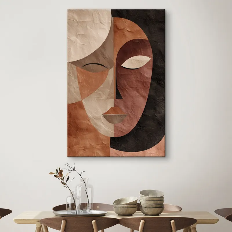 Pictură pe pânză un chip abstract în nuanțe de cafea Nr s48778 Preț redus