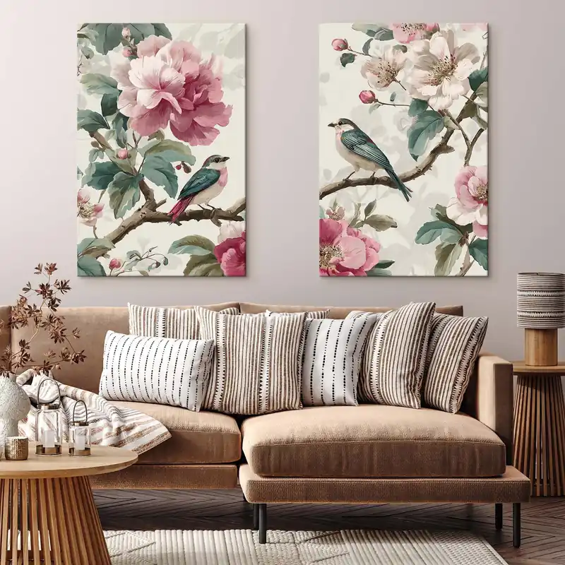 Reducere Pictură pe pânză Păsări și flori delicate Nr m30384