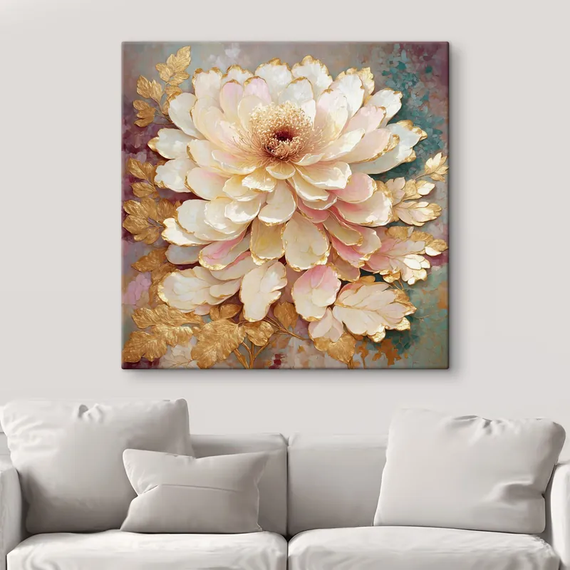 Pictură pe pânză Floare în stil chinoiserie, cu frunze și detalii ornamentate Nr s48804 Ofertă