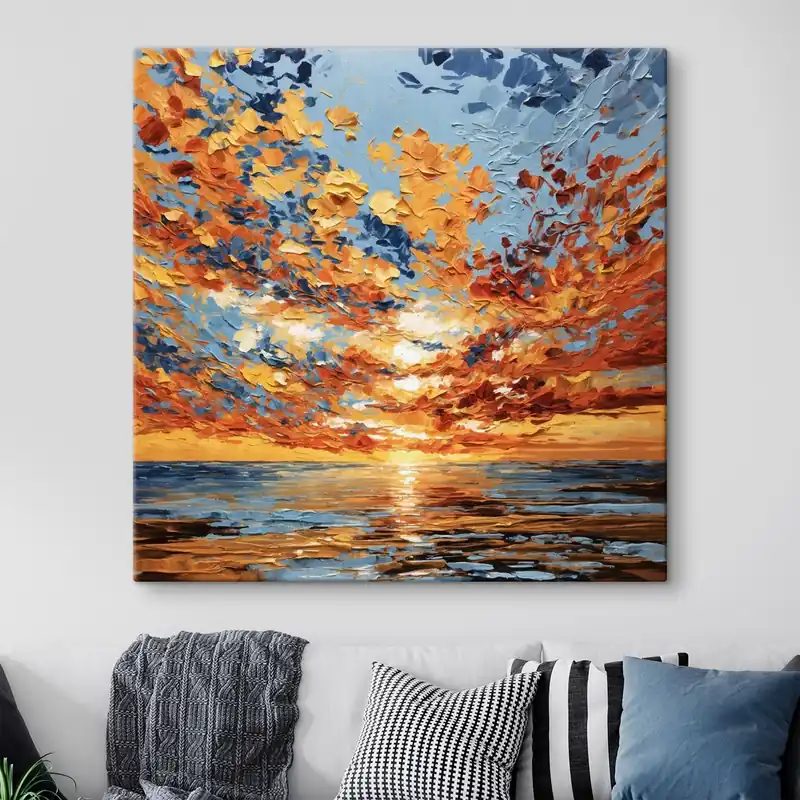 Ultima șansă Pictură pe pânză Apus de soare spectaculos în stil impasto deasupra mării Nr s48810