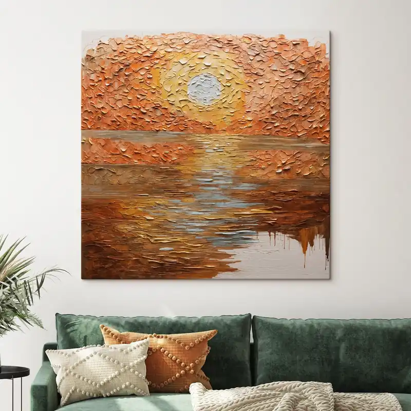 Calitate înaltă Pictură pe pânză Apus de soare abstract în stil impasto deasupra apei Nr s48815