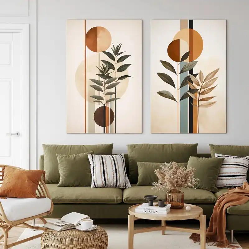 Cumpărături sigure Pictură pe pânză Plante abstracte cu cercuri și linii Nr m30392