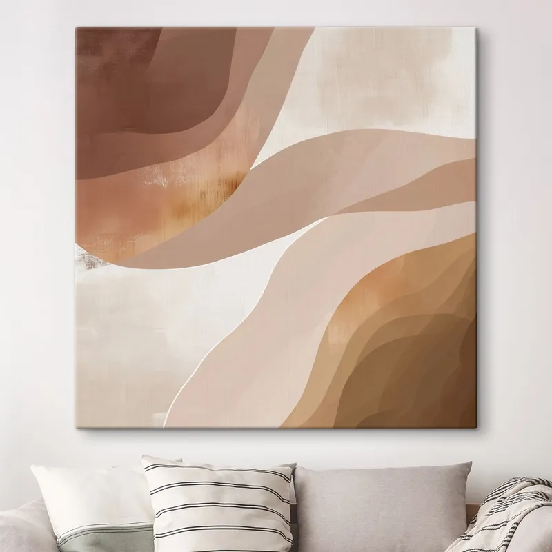 Livrare rapidă Pictură pe pânză Forme abstracte ondulate într-o paletă de culori bej-cafea Nr s48836