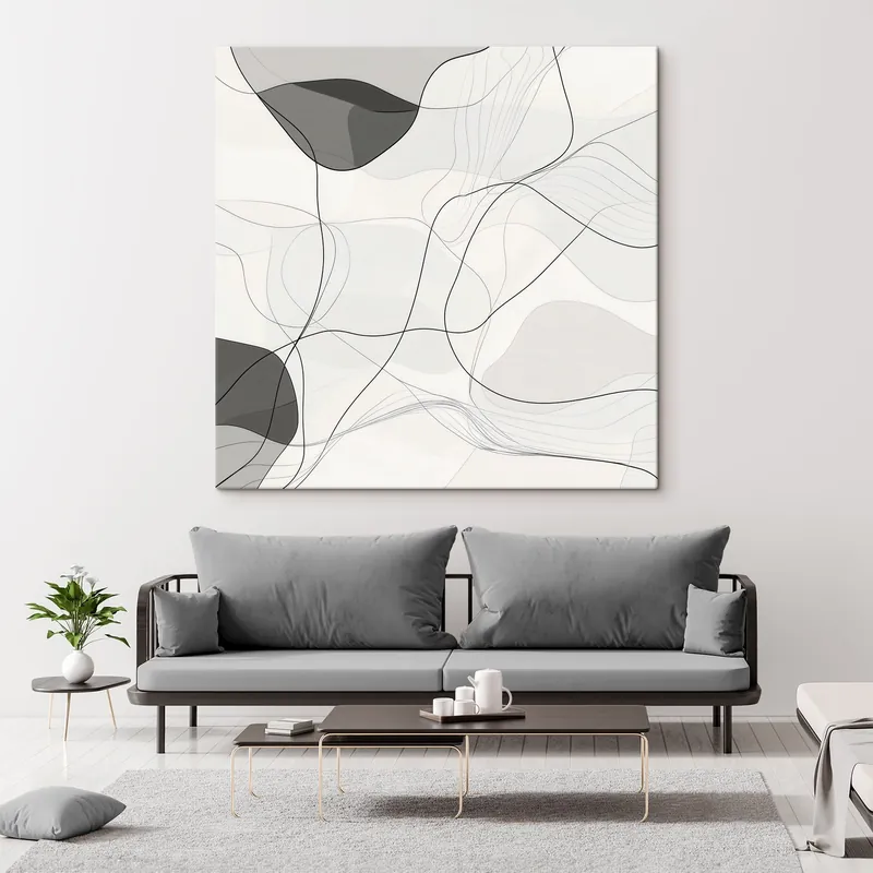 Pictură pe pânză O scenă abstractă minimalistă, cu linii subțiri și umbre delicate Nr s48853 Comandă acum