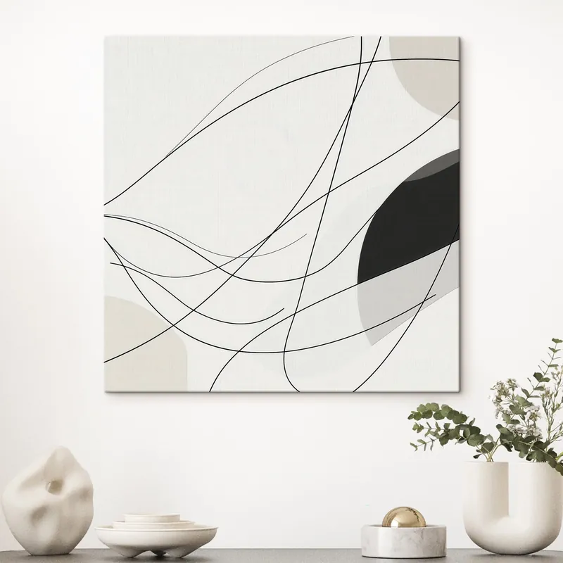 Pictură pe pânză Compoziție abstractă cu linii subțiri și curbe, în stil minimalist Nr s48854 Popular