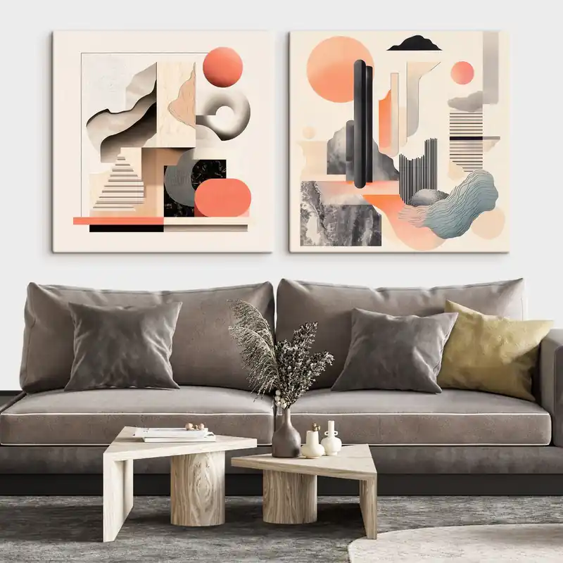 Disponibil imediat Pictură pe pânză Abstracție geometrică cu elemente arhitecturale într-un stil minimalist Nr m30348