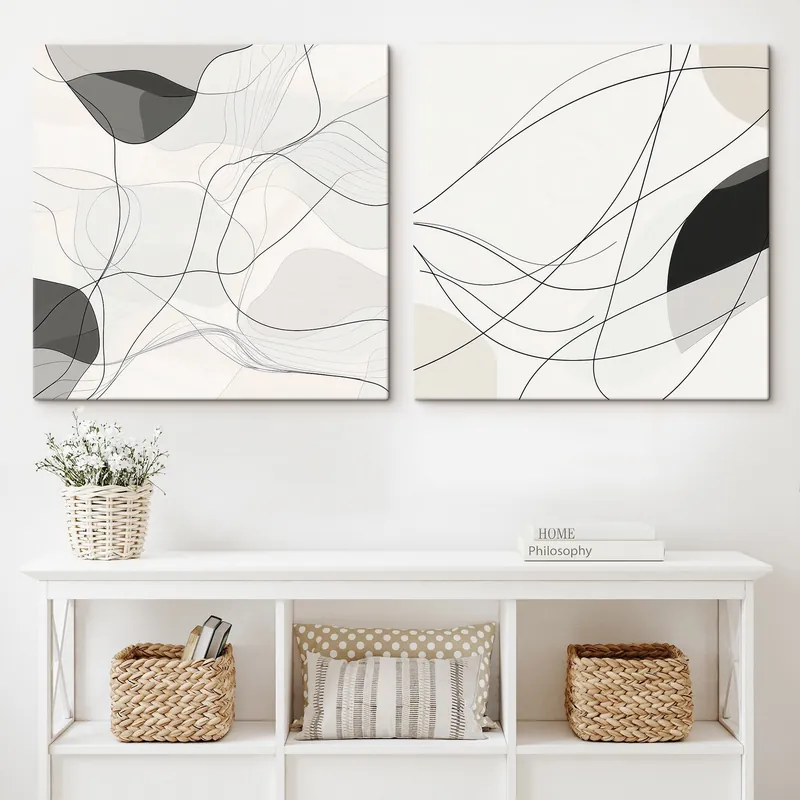 Preferatul clienților Pictură pe pânză Estetica grafică curbe abstracte pe un fundal deschis, într-un stil minimalist Nr m30353