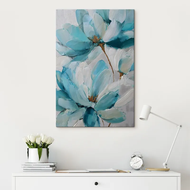 Pictură pe pânză flori albastre pictate în stil impasto Nr s48992 Noutate