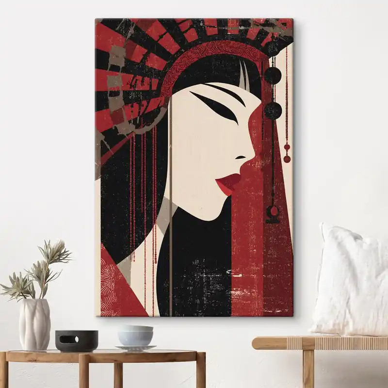 Pictură pe pânză portret stilizat al unei femei, inspirat de estetica japoneză și art deco Nr s48993 Cel mai vândut
