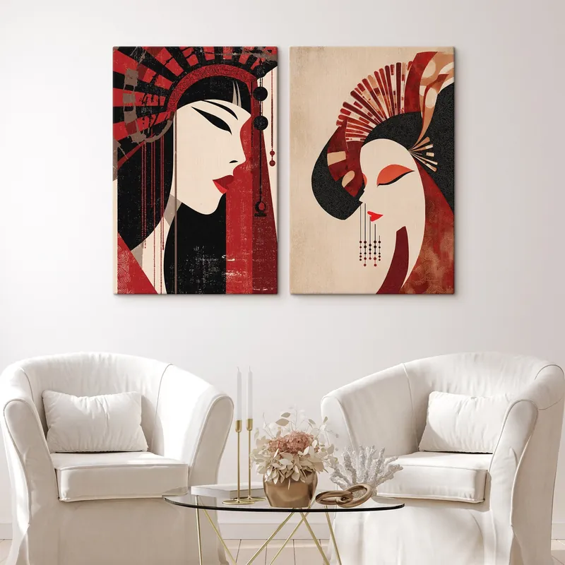 Preferatul clienților Pictură pe pânză portret stilizat al unei femei, inspirat de estetica japoneză și art deco Nr m30431