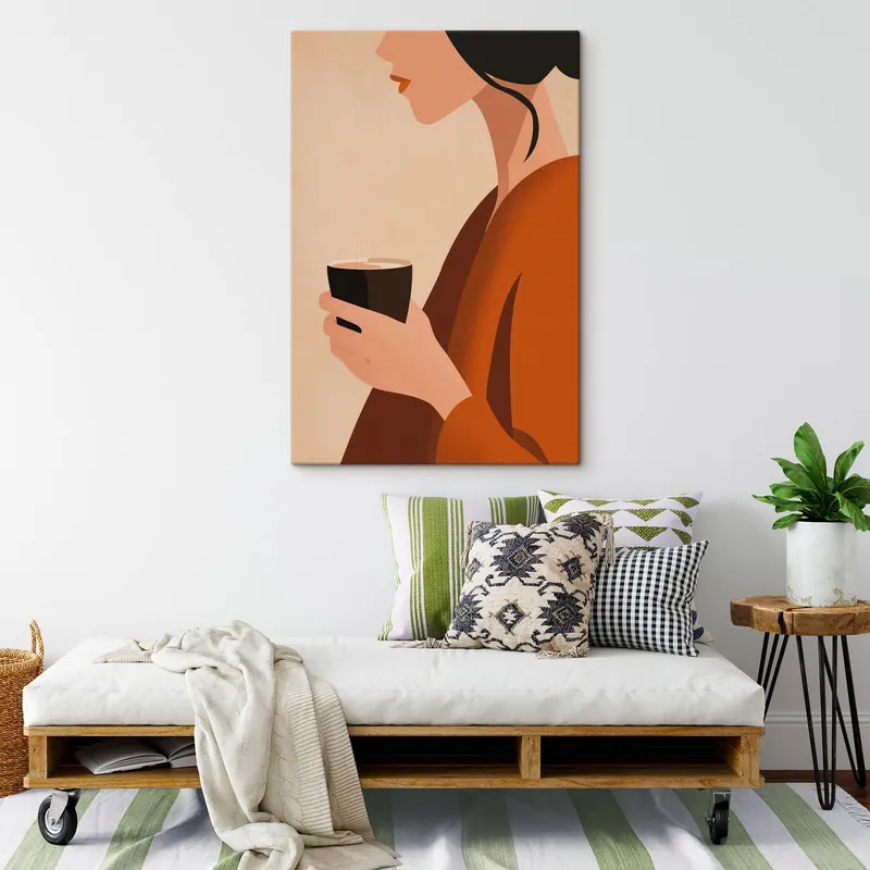 Ofertă Pictură pe pânză Femeie cu ceașcă minimalistă Nr s49019