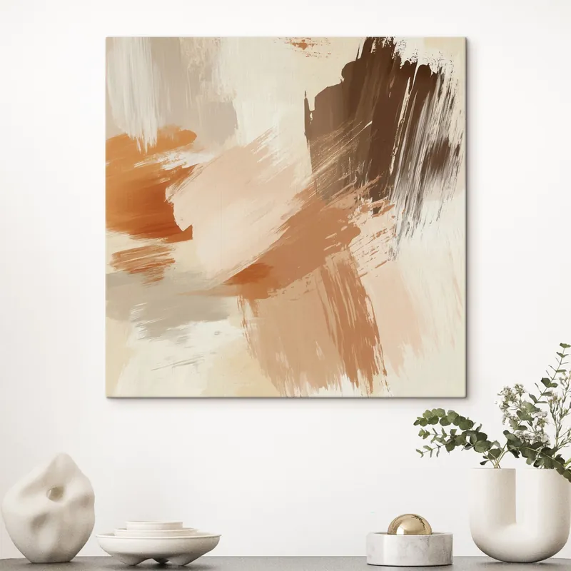 Pictură pe pânză Imitarea unor tușe abstracte în nuanțe de nisip și maro Nr s48857 Reducere