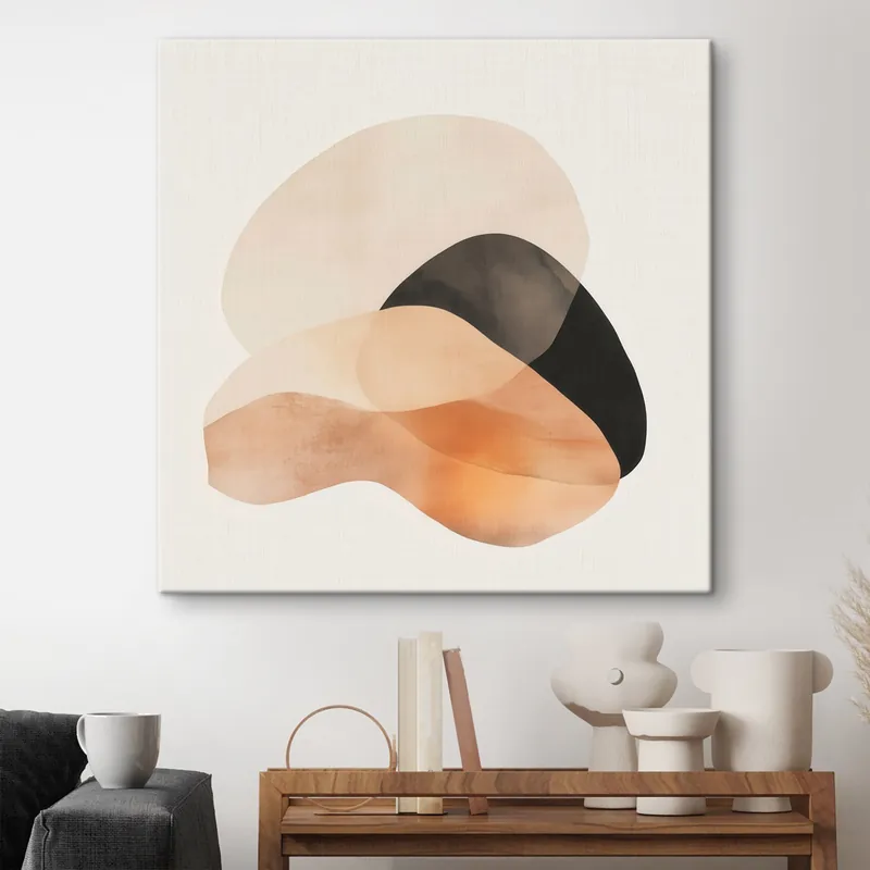 Pictură pe pânză Forme abstracte într-o paletă de culori bej-piersică, cu accente închise, într-un stil minimalist Nr s48863 Disponibil imediat