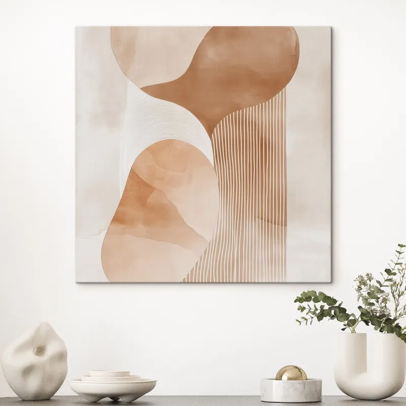Preț redus Pictură pe pânză Artă decorativă într-o paletă caldă de nuanțe bej-coral, cu efect de acuarelă Nr s48870