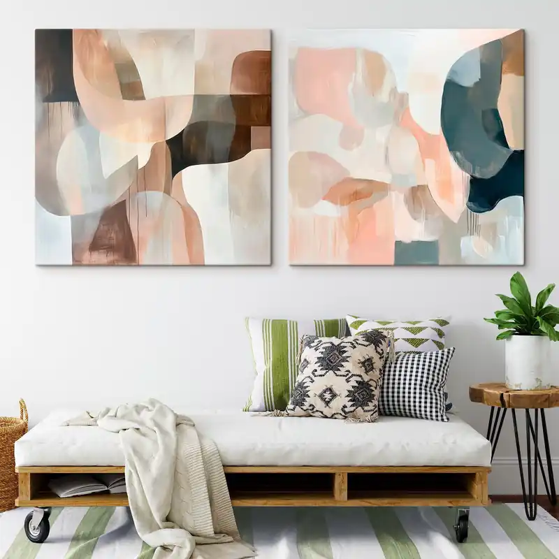 Pictură pe pânză Decor minimalist în nuanțe de bej-roz și gri, într-un stil artistic Nr m30356 Ofertă limitată