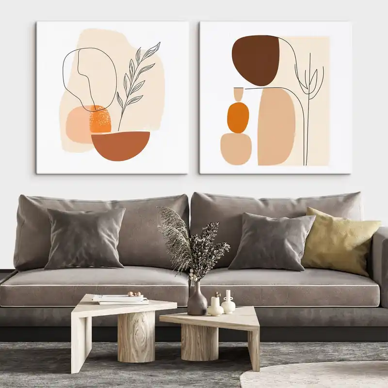 Ofertă limitată Pictură pe pânză Flori abstracte într-o paletă caldă de nuanțe bej-coral ilustrație în stil minimalist Nr m30362