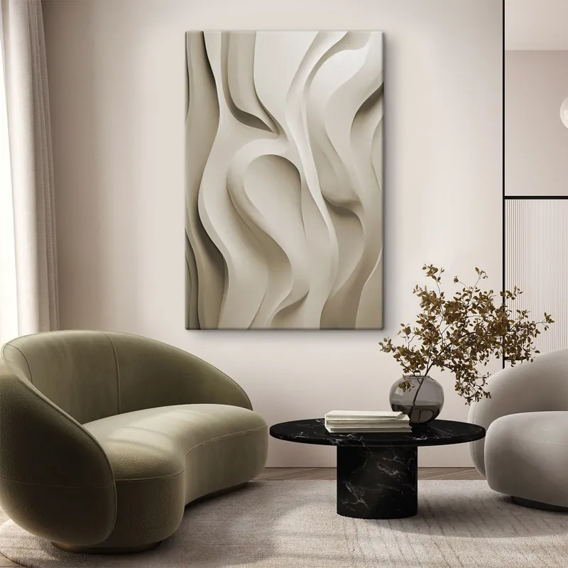 Pictură pe pânză Forme ondulate abstracte, de culoare bej, cu curbe delicate; artă modernă minimalistă Nr s49149 Cumpără acum