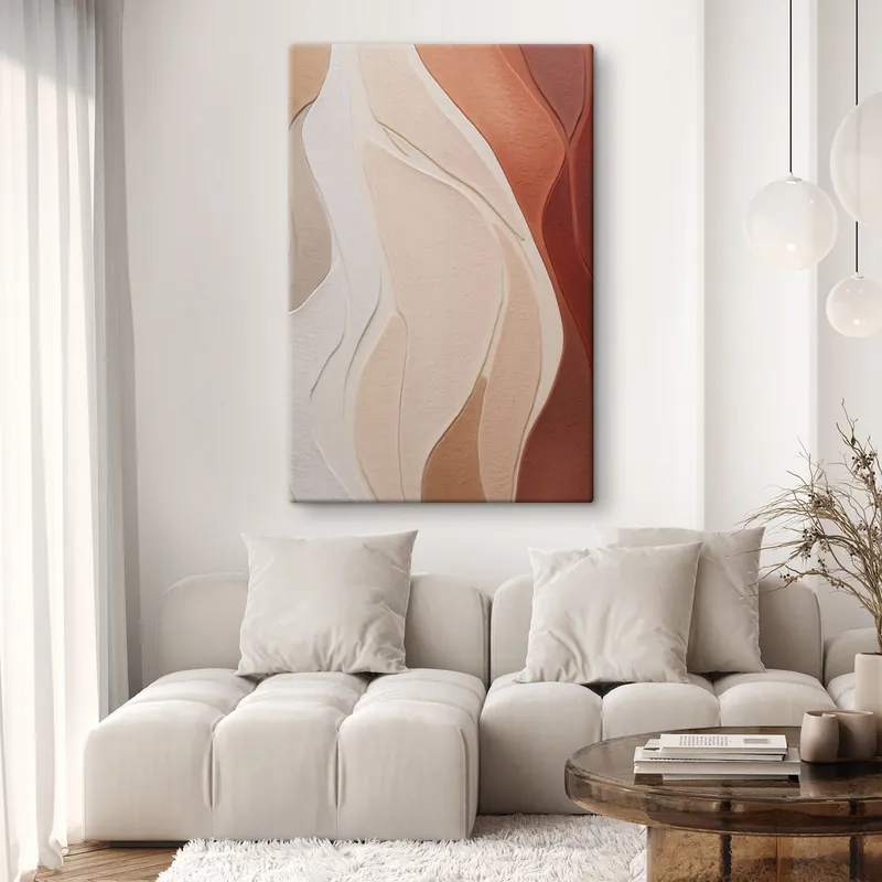 Pictură pe pânză Straturi abstracte, ondulate, de texturi în nuanțe de teracotă, bej și crem Nr s49170 Ofertă