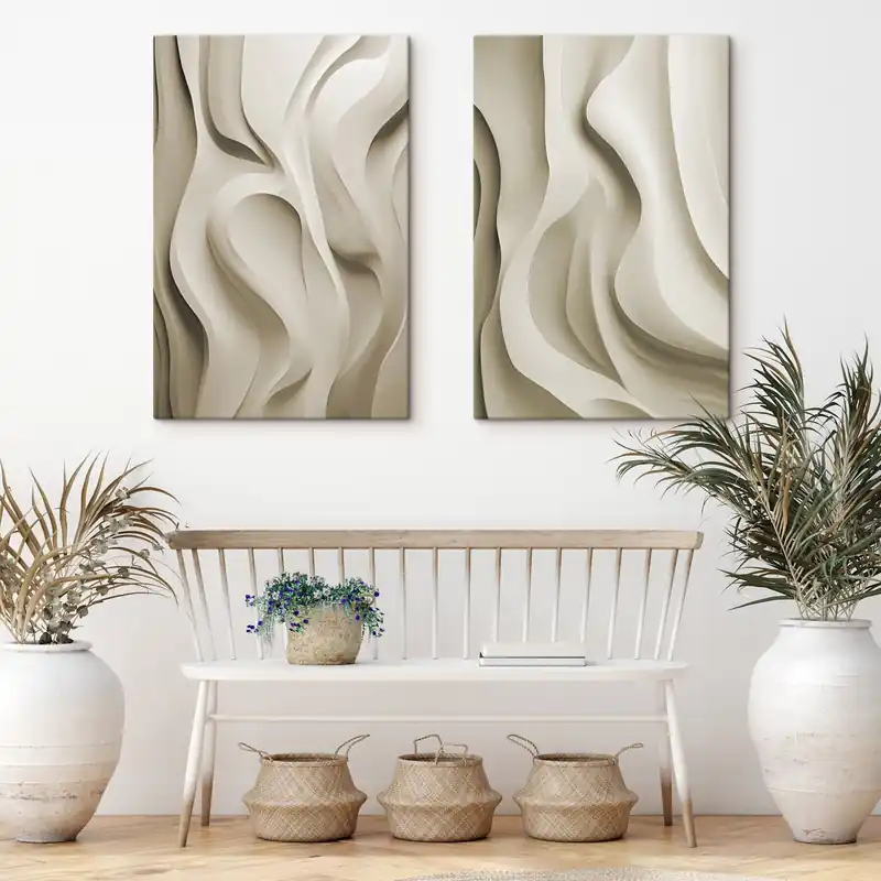 Pictură pe pânză Forme ondulate abstracte, de culoare bej, cu curbe delicate; artă modernă minimalistă Nr m30471 Noutate