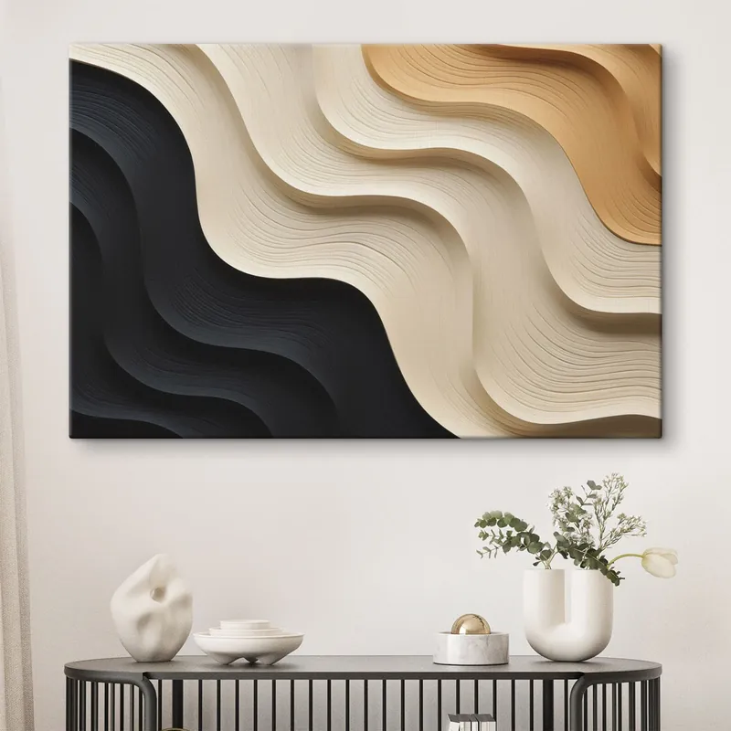 Pictură pe pânză Straturi abstracte, fluide, în nuanțe de bej și de întunecat Nr s49179 Promoție
