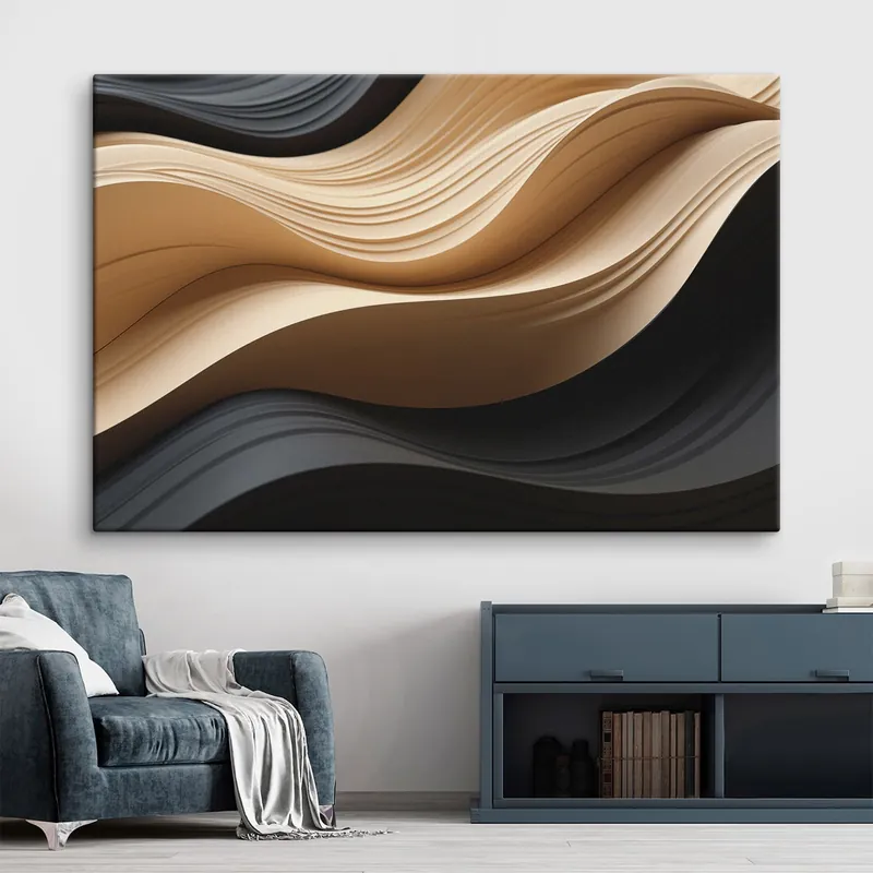 Plată sigură Pictură pe pânză Linii abstracte fluide, în nuanțe de negru și culori calde Nr s49180