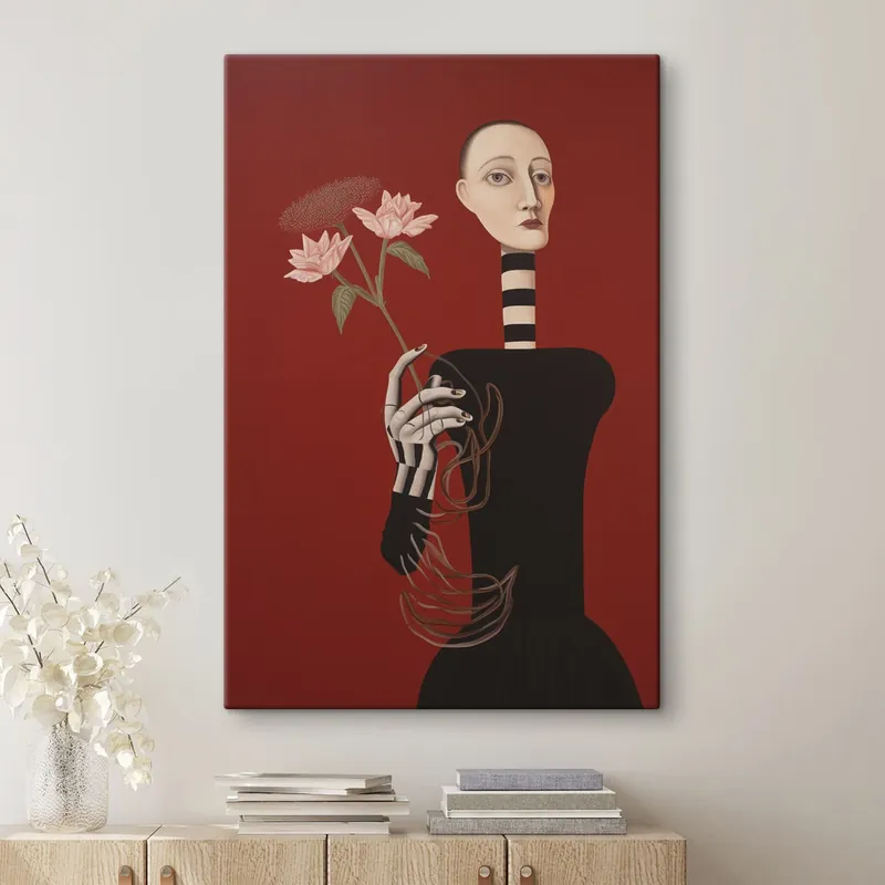 Premium Pictură pe pânză Portret stilizat al unei femei cu flori Nr s49190