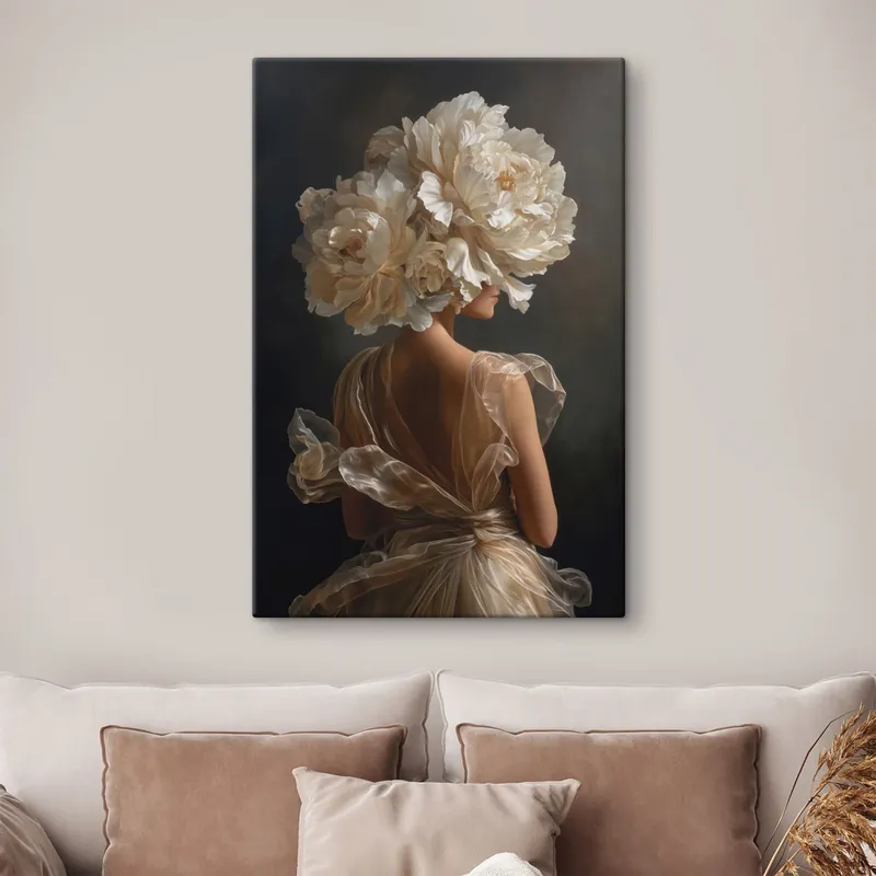Pictură pe pânză Femeie în rochie, cu o coroniță cu flori Nr s49202 Premium