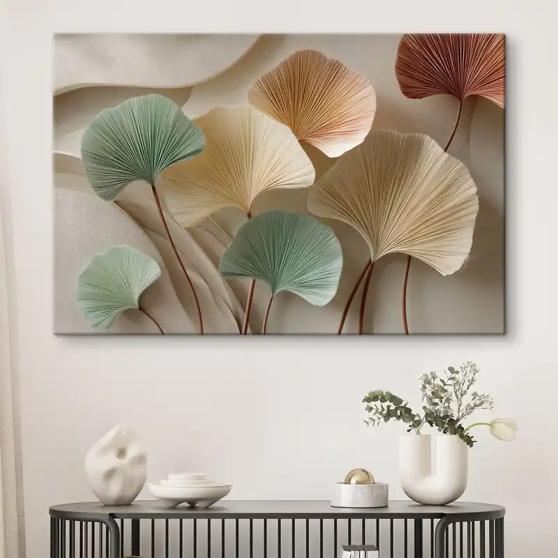 Plată sigură Pictură pe pânză Frunze de ginkgo stilizate în nuanțe calme Nr s49207
