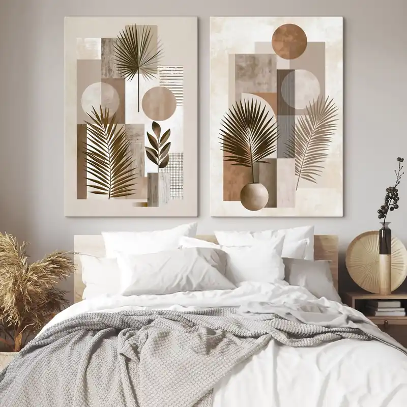 Pictură pe pânză O compoziție abstractă cu frunze și forme geometrice Nr m30397 Reducere
