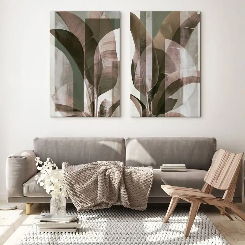 Ofertă Pictură pe pânză Compoziție abstractă cu frunze tropicale Nr m30464