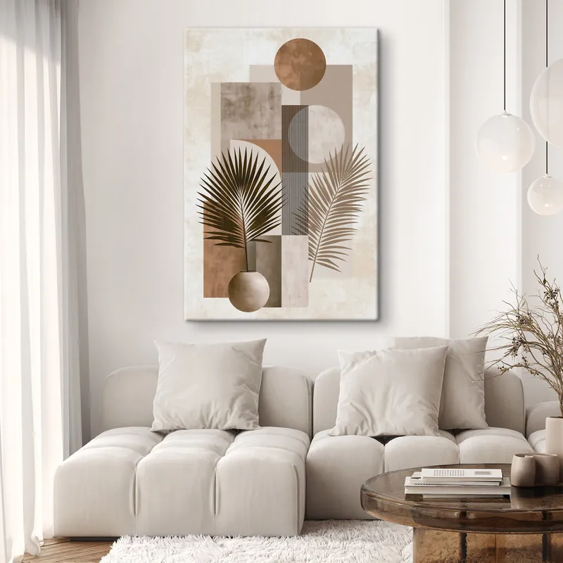 Pictură pe pânză O compoziție abstractă cu frunze și forme geometrice Nr s49120 Ofertă limitată