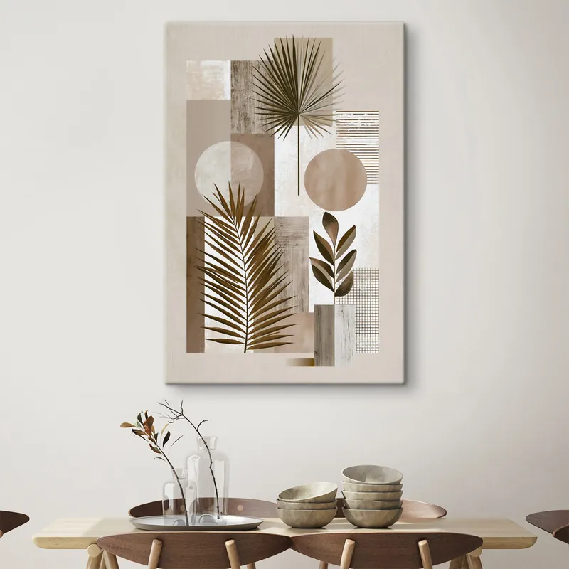 Ofertă exclusivă Pictură pe pânză O compoziție abstractă cu frunze și forme geometrice Nr s49121
